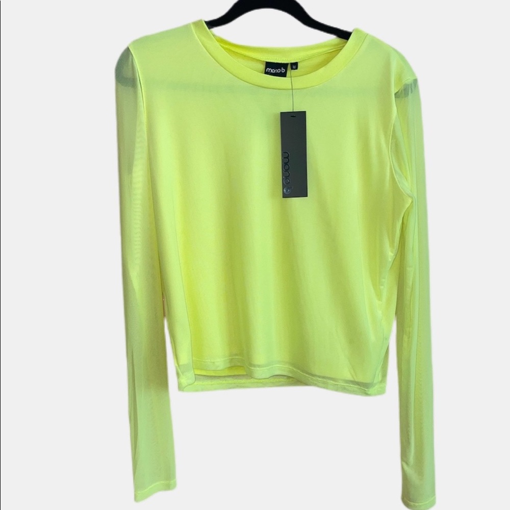 Mona B Neon Yellow Mesh Long Sleeve Women Shirt